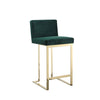 Boly 26 Inch Counter Stool Chair Cushioned Green Velvet Gold Cantilever By Casagear Home BM313379