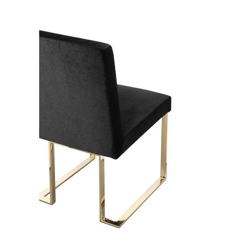 Boly 24 Inch Side Dining Chair Set of 2 Black Velvet Gold Cantilever By Casagear Home BM313381