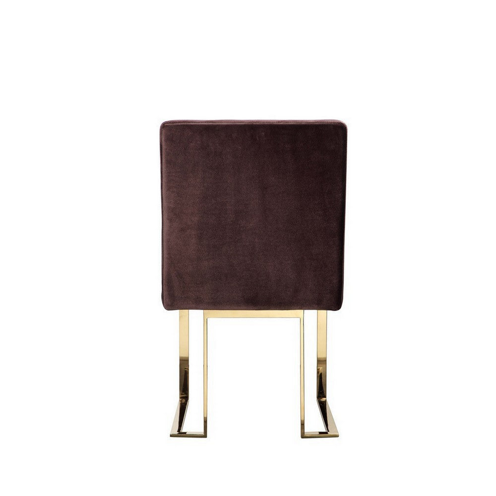 Boly 24 Inch Side Dining Chair Set of 2 Brown Velvet Gold Cantilever By Casagear Home BM313382