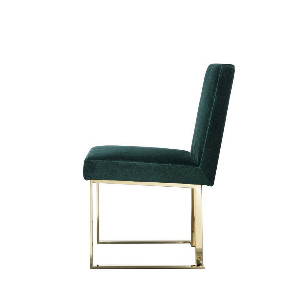 Boly 24 Inch Side Dining Chair Set of 2 Green Velvet Gold Cantilever By Casagear Home BM313384