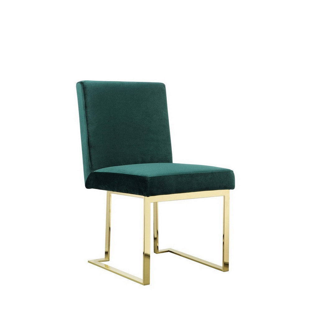 Boly 24 Inch Side Dining Chair Set of 2 Green Velvet Gold Cantilever By Casagear Home BM313384