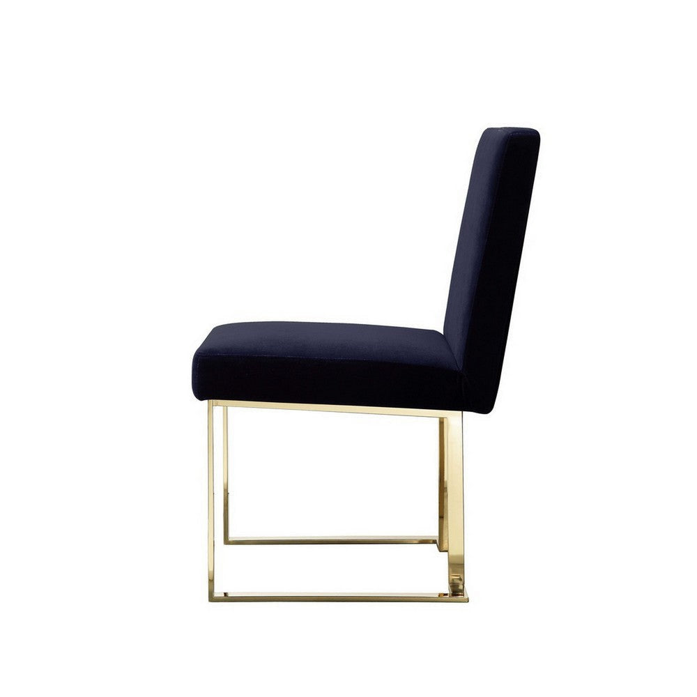 Boly 24 Inch Side Dining Chair Set of 2 Navy Blue Velvet Gold Cantilever By Casagear Home BM313387