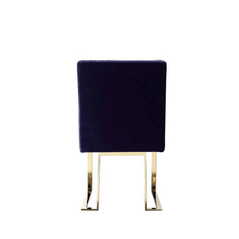 Boly 24 Inch Side Dining Chair Set of 2 Navy Blue Velvet Gold Cantilever By Casagear Home BM313387