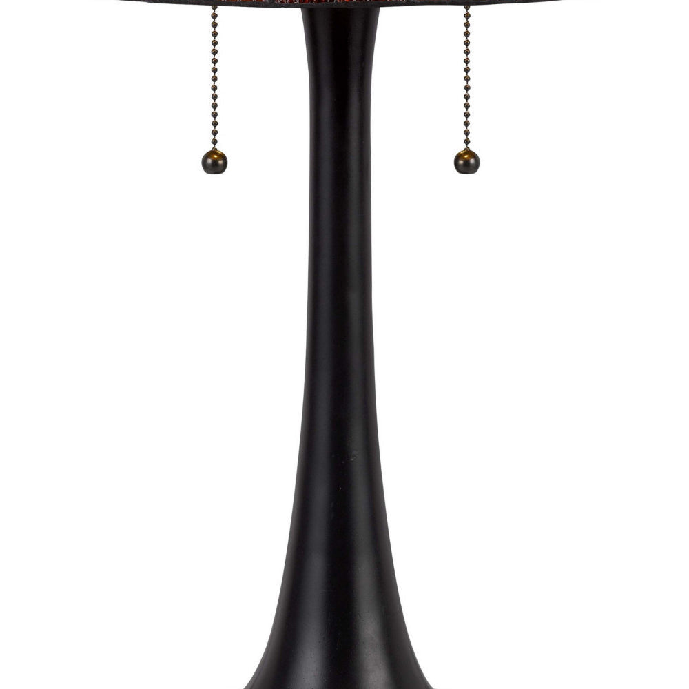 24 Inch Table Lamp Tiffany Style Stained Glass Pull Chain Black Resin By Casagear Home BM313393