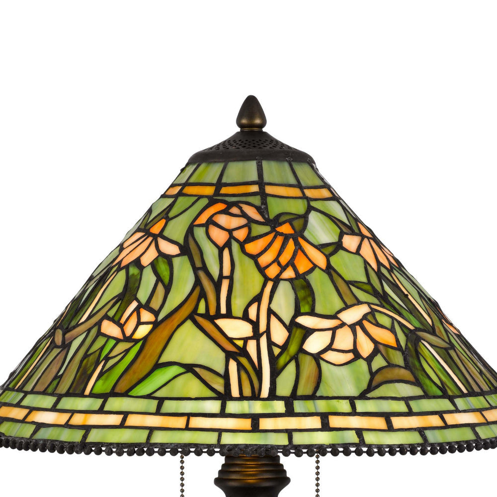 24 Inch Table Lamp Floral Tiffany Style Stained Glass Bronze Resin By Casagear Home BM313394