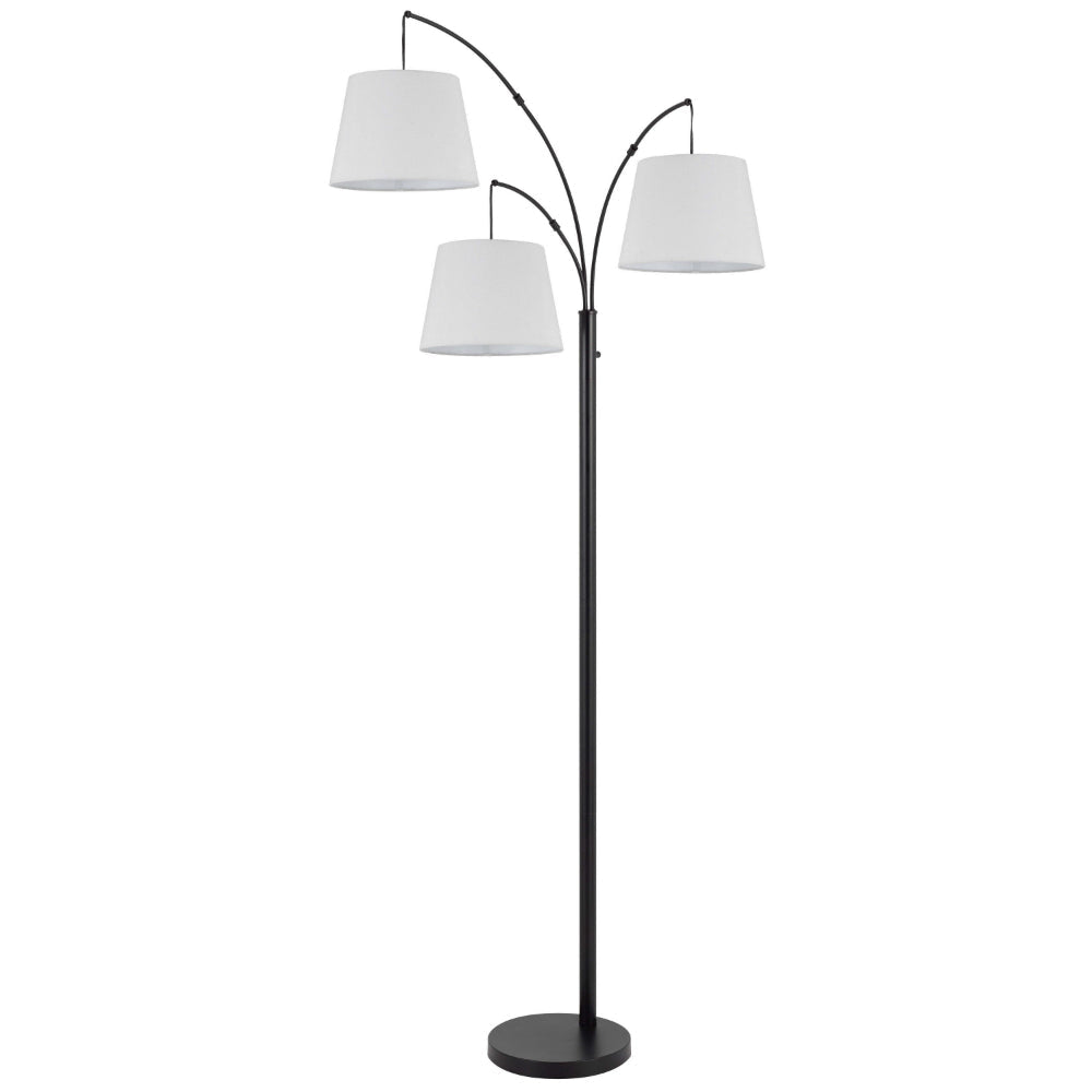 84 Inch Floor Lamp, 3 Tree Style White Drum Shades, Black Metal Finish By Casagear Home