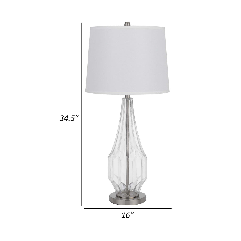 34 Inch Table Lamp Set of 2 White Drum Shade Glass Round Metal Base By Casagear Home BM313397