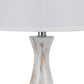 28 Inch Table Lamp Set of 2 White Shade Elegant Curved Glass Metal Base By Casagear Home BM313399