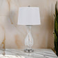 28 Inch Table Lamp Set of 2, White Shade, Elegant Curved Glass, Metal Base By Casagear Home