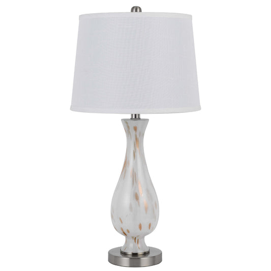 28 Inch Table Lamp Set of 2, White Shade, Elegant Curved Glass, Metal Base By Casagear Home