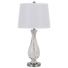 28 Inch Table Lamp Set of 2, White Shade, Elegant Curved Glass, Metal Base By Casagear Home