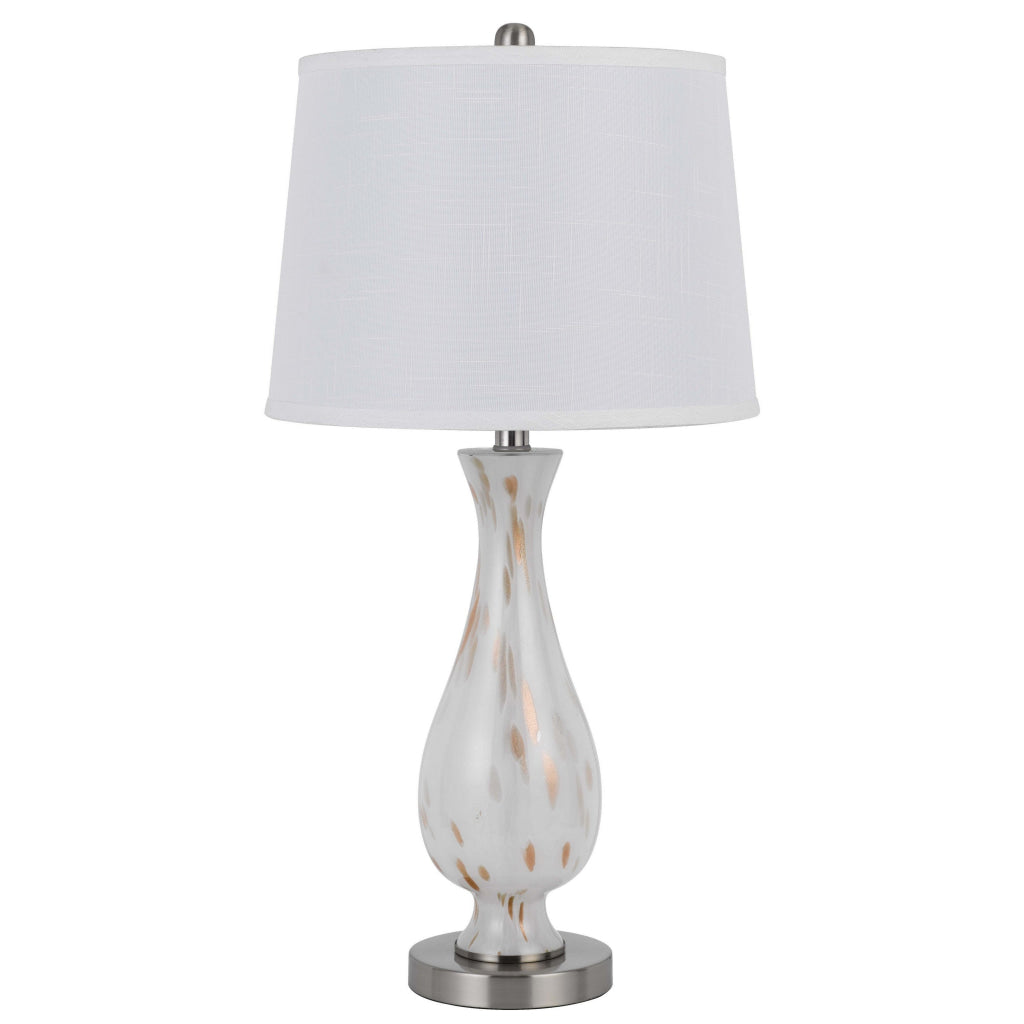 28 Inch Table Lamp Set of 2 White Shade Elegant Curved Glass Metal Base By Casagear Home BM313399