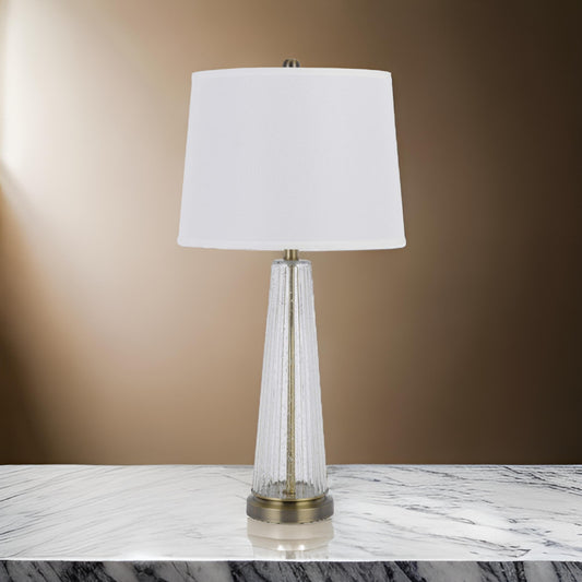 31 Inch Table Lamp Set of 2, White Shade, Tapered Glass Body, Metal Base By Casagear Home