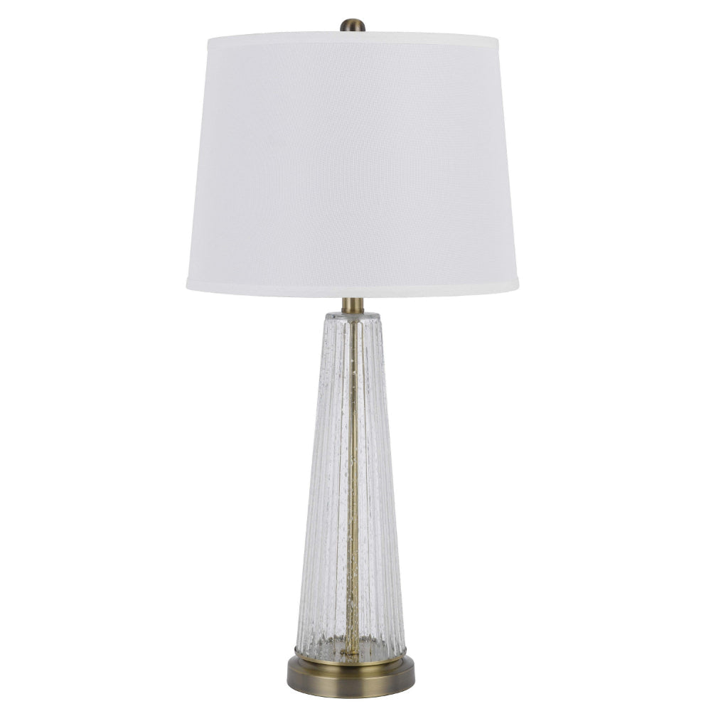 31 Inch Table Lamp Set of 2, White Shade, Tapered Glass Body, Metal Base By Casagear Home