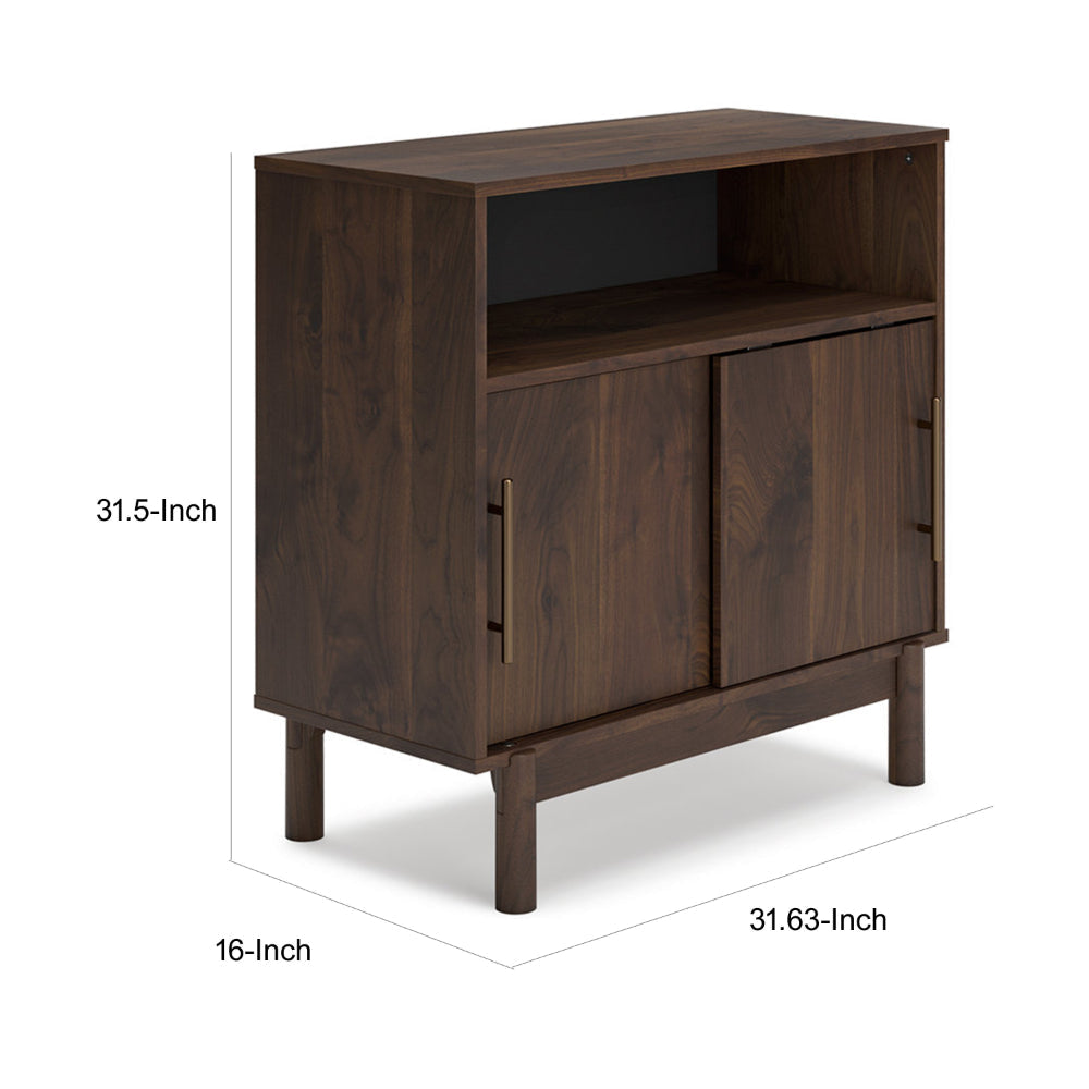 Calso 32 Inch Accent Sideboard Cabinet 2 Sliding Doors Brown Walnut Wood By Casagear Home BM313403