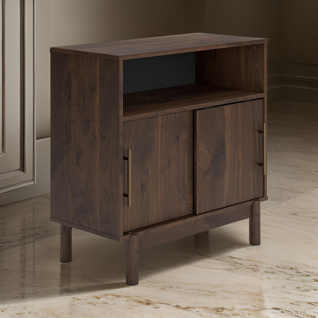 Calso 32 Inch Accent Sideboard Cabinet, 2 Sliding Doors, Brown Walnut Wood By Casagear Home