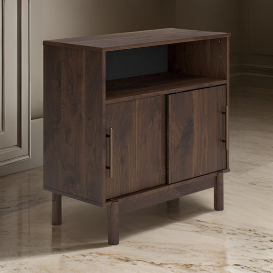 Calso 32 Inch Accent Sideboard Cabinet, 2 Sliding Doors, Brown Walnut Wood By Casagear Home