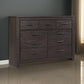 Brin 61 Inch Wide Dresser 7 Drawers with Pewter Bar Handles Gray Oak Wood By Casagear Home BM313410