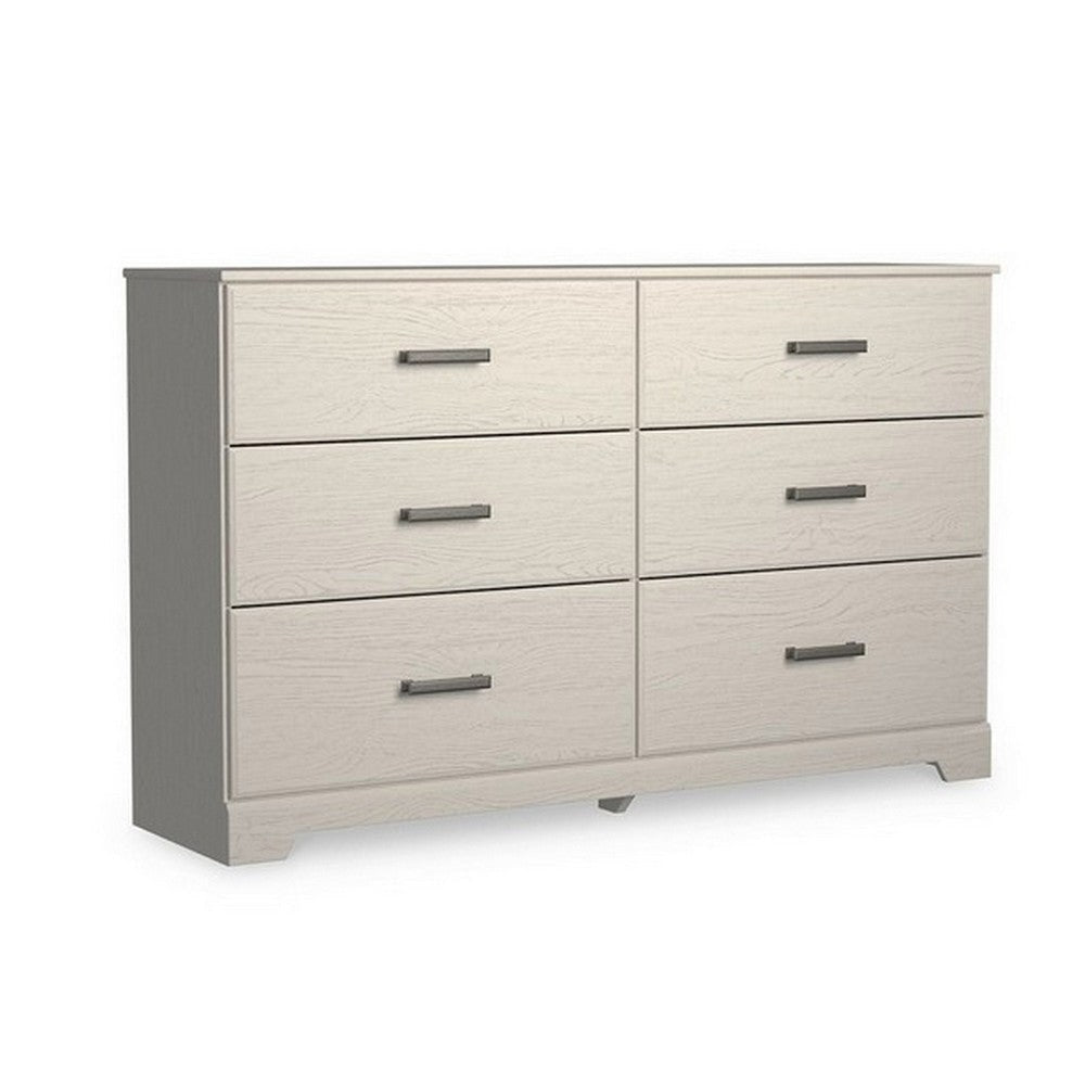 Tely 60 Inch Wide Dresser, 6 Drawers with Pewter Handles, White Wood By Casagear Home