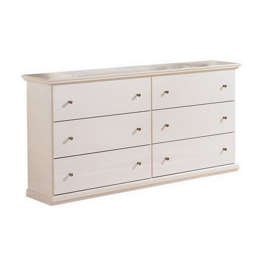 Vick 63 Inch Wide Dresser, 6 Drawers with Pewter Knobs, White Wood Finish By Casagear Home