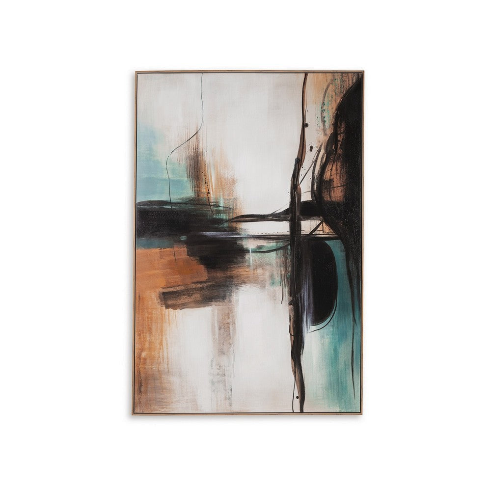 47 x 71 Wall Modern Art Hand Painted Wrapped Canvas Teal Orange Black By Casagear Home BM313413