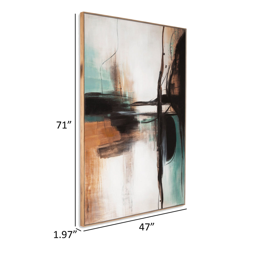 47 x 71 Wall Modern Art Hand Painted Wrapped Canvas Teal Orange Black By Casagear Home BM313413