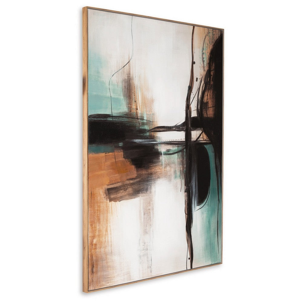 47 x 71 Wall Modern Art, Hand Painted, Wrapped Canvas, Teal, Orange, Black By Casagear Home