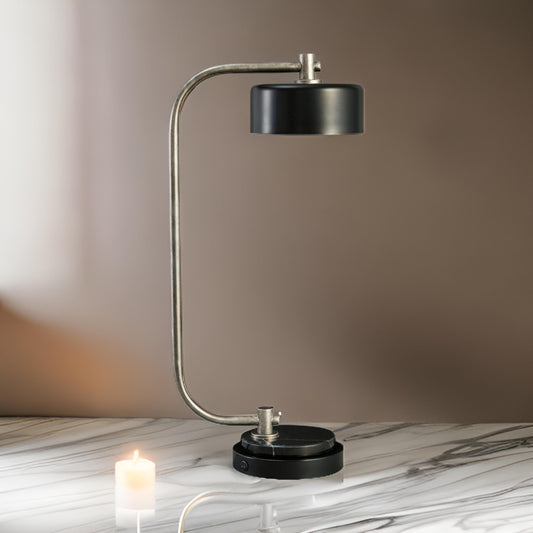 Mary 25 Inch Desk Lamp USB Port and Switch Marble Silver and Black Metal By Casagear Home BM313420