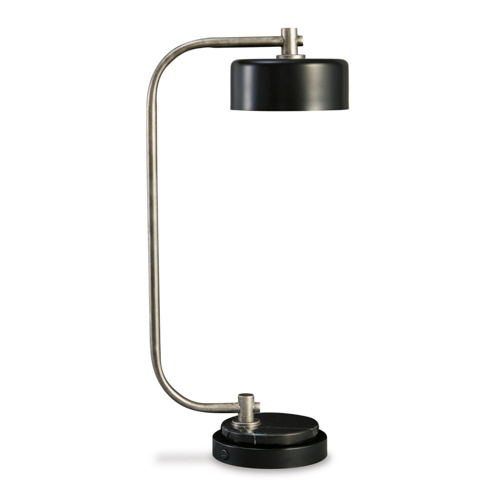 Mary 25 Inch Desk Lamp, USB Port and Switch, Marble, Silver and Black Metal By Casagear Home