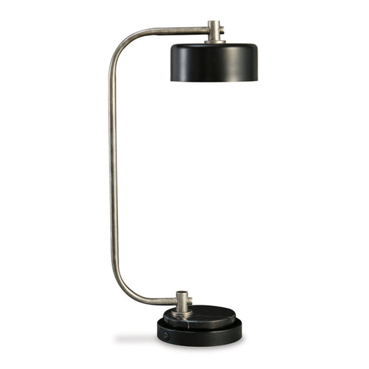 Mary 25 Inch Desk Lamp, USB Port and Switch, Marble, Silver and Black Metal By Casagear Home