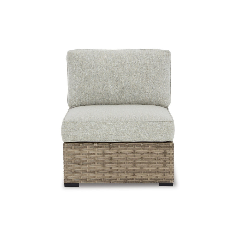 Walter 34 Inch Outdoor Armless Chair Set of 2 Wicker Beige Fabric Cushion By Casagear Home BM313422