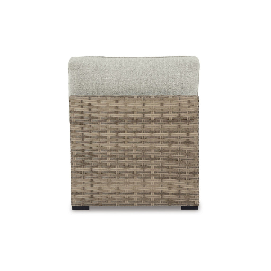 Walter 34 Inch Outdoor Armless Chair Set of 2 Wicker Beige Fabric Cushion By Casagear Home BM313422