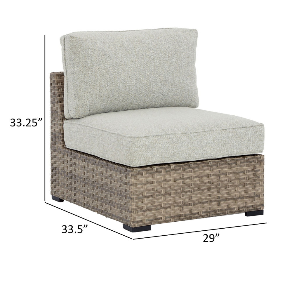 Walter 34 Inch Outdoor Armless Chair Set of 2 Wicker Beige Fabric Cushion By Casagear Home BM313422