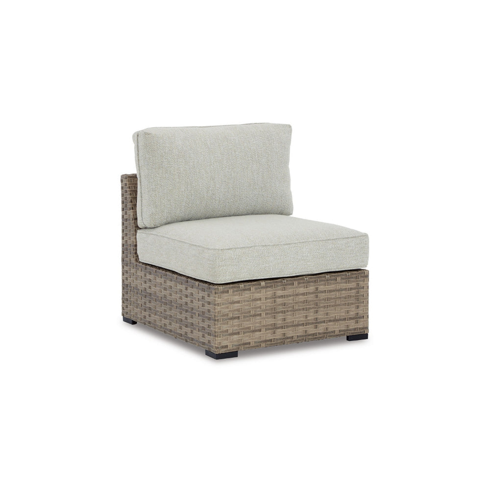 Walter 34 Inch Outdoor Armless Chair Set of 2, Wicker, Beige Fabric Cushion By Casagear Home