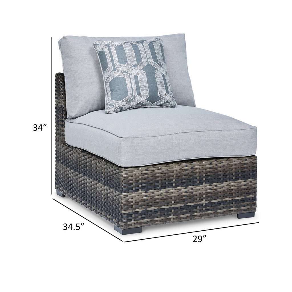 Saki 35 Inch Outdoor Armless Chair Set of 2 with 2 Pillows Wicker Gray By Casagear Home BM313425