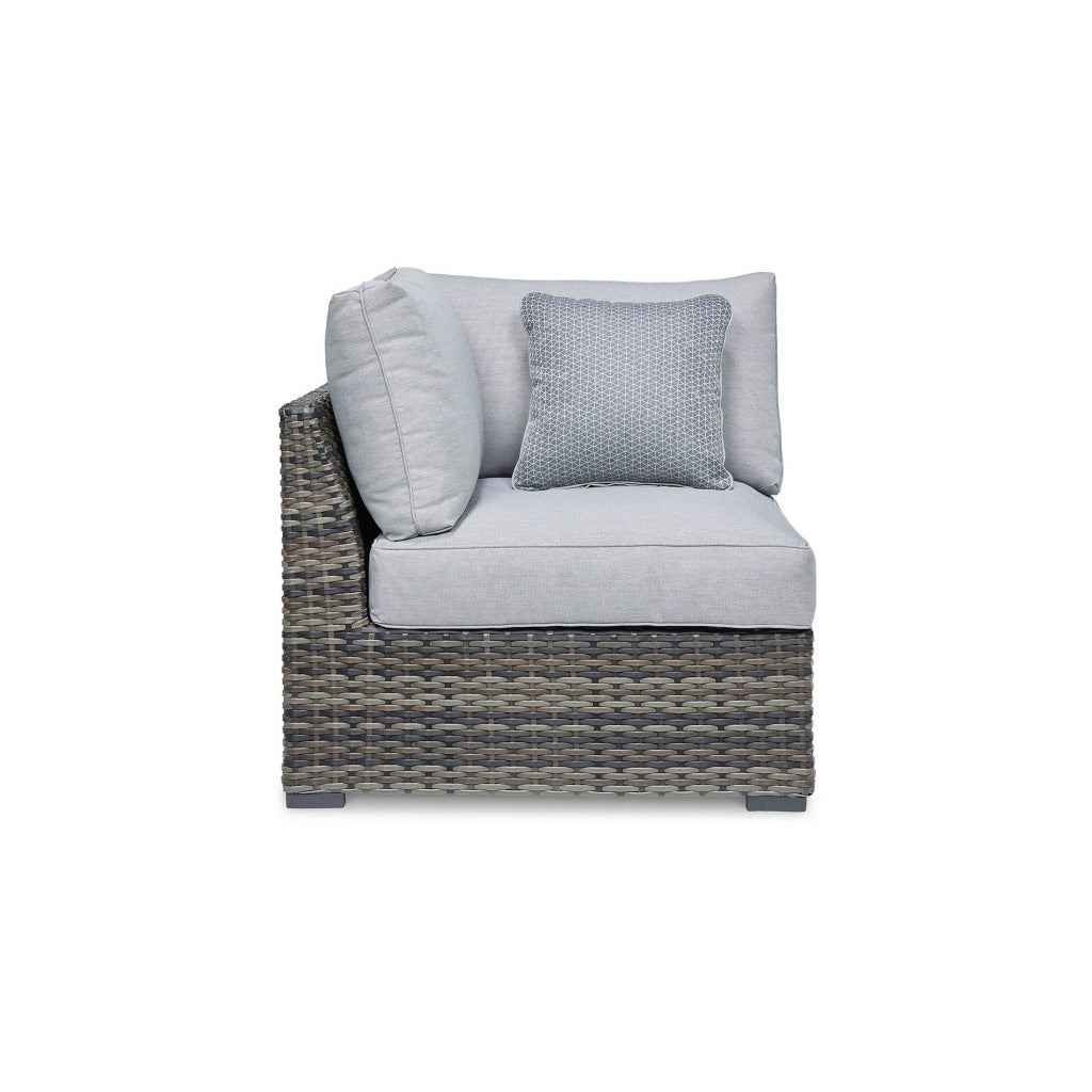 Saki 34 Inch Outdoor Corner Chair Set of 2 with 4 Throw Pillows Gray By Casagear Home BM313426