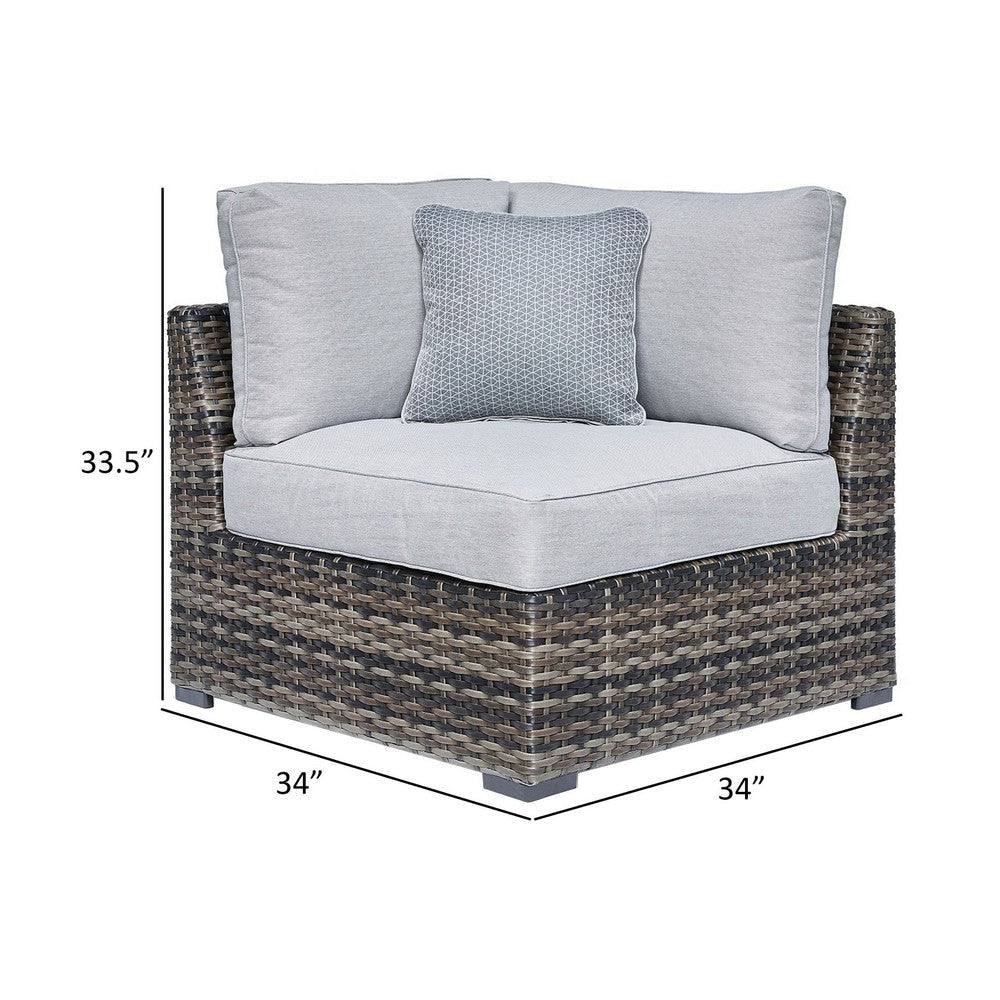 Saki 34 Inch Outdoor Corner Chair Set of 2 with 4 Throw Pillows Gray By Casagear Home BM313426