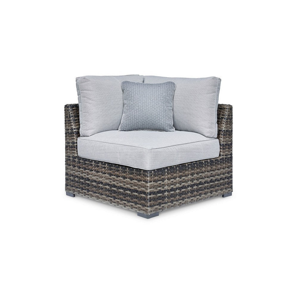 Saki 34 Inch Outdoor Corner Chair Set of 2 with 4 Throw Pillows, Gray By Casagear Home