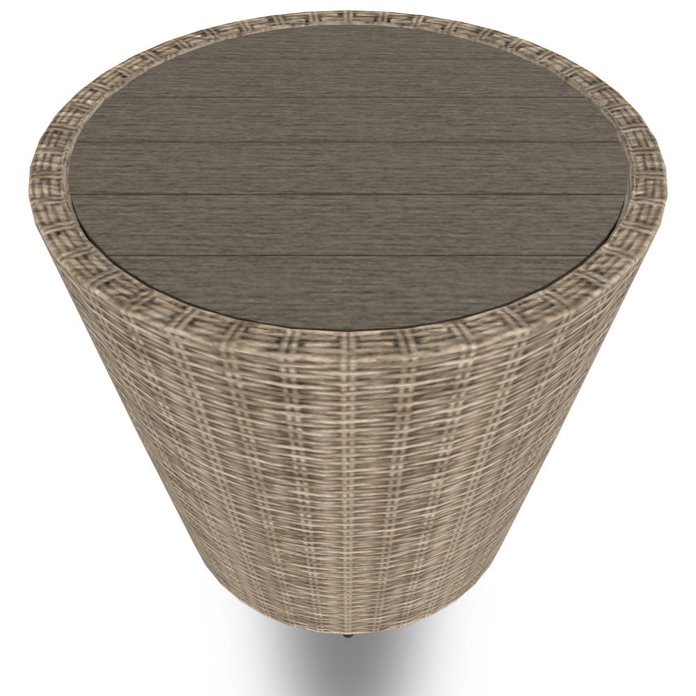 22 Inch Outdoor End Table Round Shape Handwoven Resin Wicker Beige Brown By Casagear Home BM313427