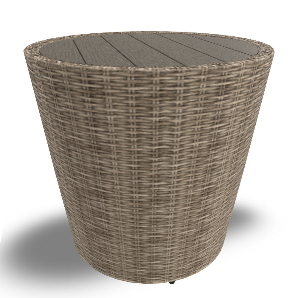 22 Inch Outdoor End Table Round Shape Handwoven Resin Wicker Beige Brown By Casagear Home BM313427