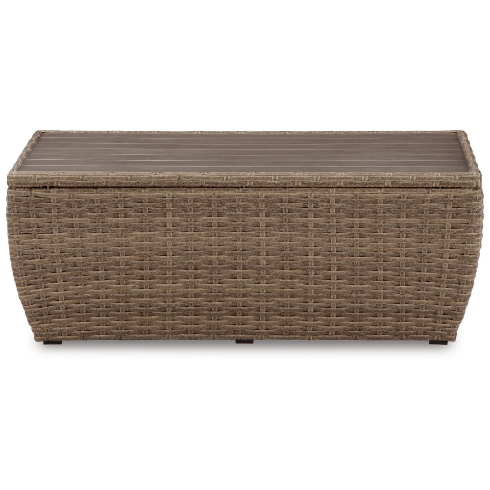 Julia 49 Inch Outdoor Coffee Table Rectangular Resin Wicker Beige Brown By Casagear Home BM313428