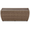 Julia 49 Inch Outdoor Coffee Table Rectangular Resin Wicker Beige Brown By Casagear Home BM313428