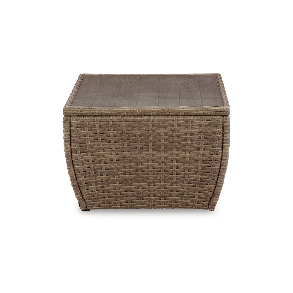 Julia 49 Inch Outdoor Coffee Table Rectangular Resin Wicker Beige Brown By Casagear Home BM313428