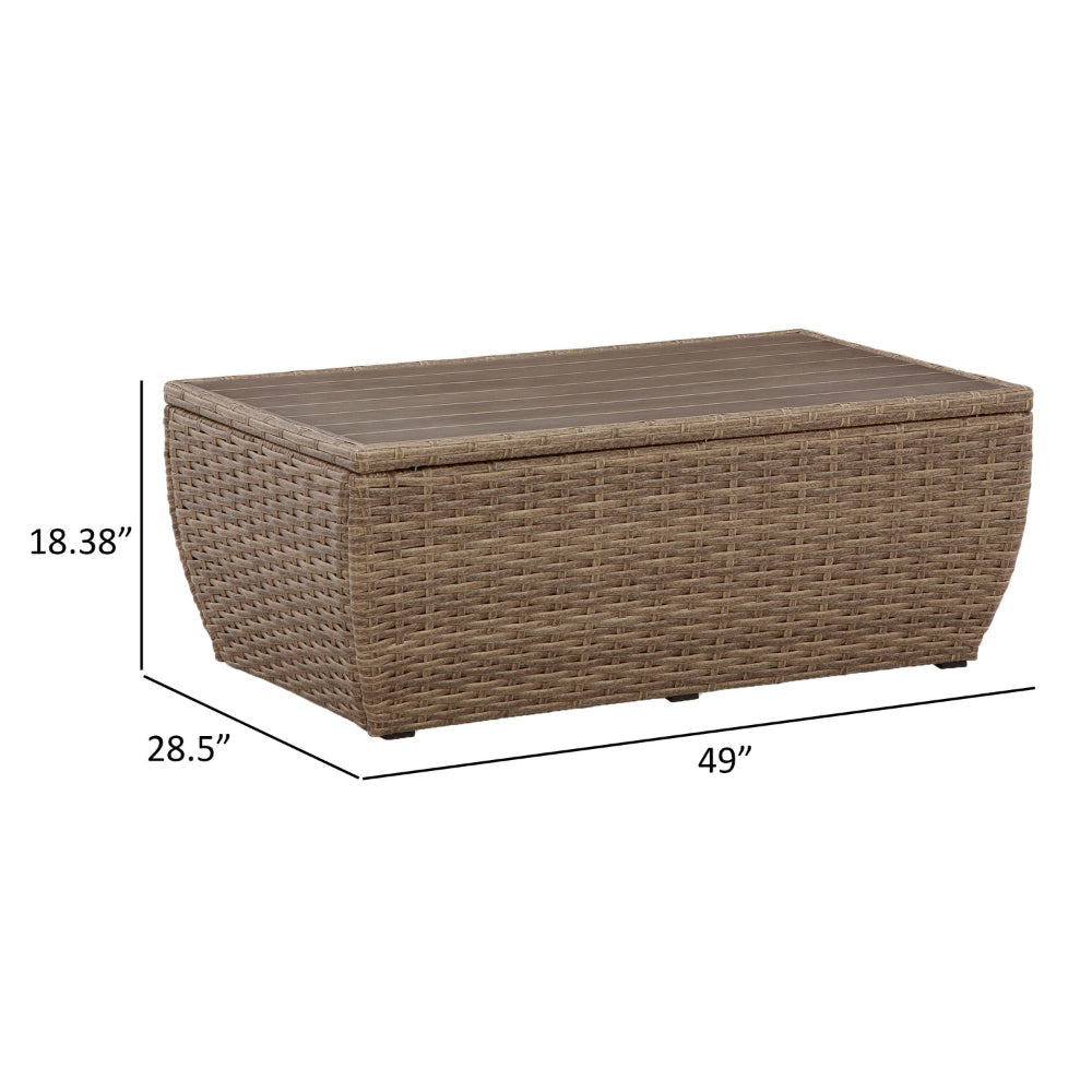 Julia 49 Inch Outdoor Coffee Table Rectangular Resin Wicker Beige Brown By Casagear Home BM313428