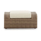 Julia 38 Inch Outdoor Ottoman with Cushion Resin Wicker Beige Fabric By Casagear Home BM313429