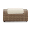 Julia 38 Inch Outdoor Ottoman with Cushion Resin Wicker Beige Fabric By Casagear Home BM313429