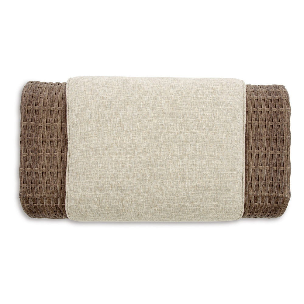 Julia 38 Inch Outdoor Ottoman with Cushion Resin Wicker Beige Fabric By Casagear Home BM313429