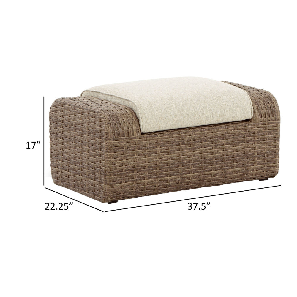 Julia 38 Inch Outdoor Ottoman with Cushion Resin Wicker Beige Fabric By Casagear Home BM313429