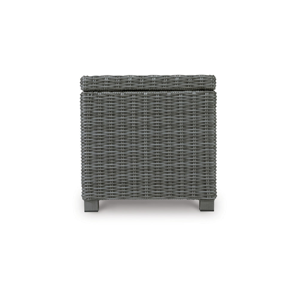 Ellie 23 Inch Outdoor End Table Lower Shelf Gray Resin Wicker Metal By Casagear Home BM313436