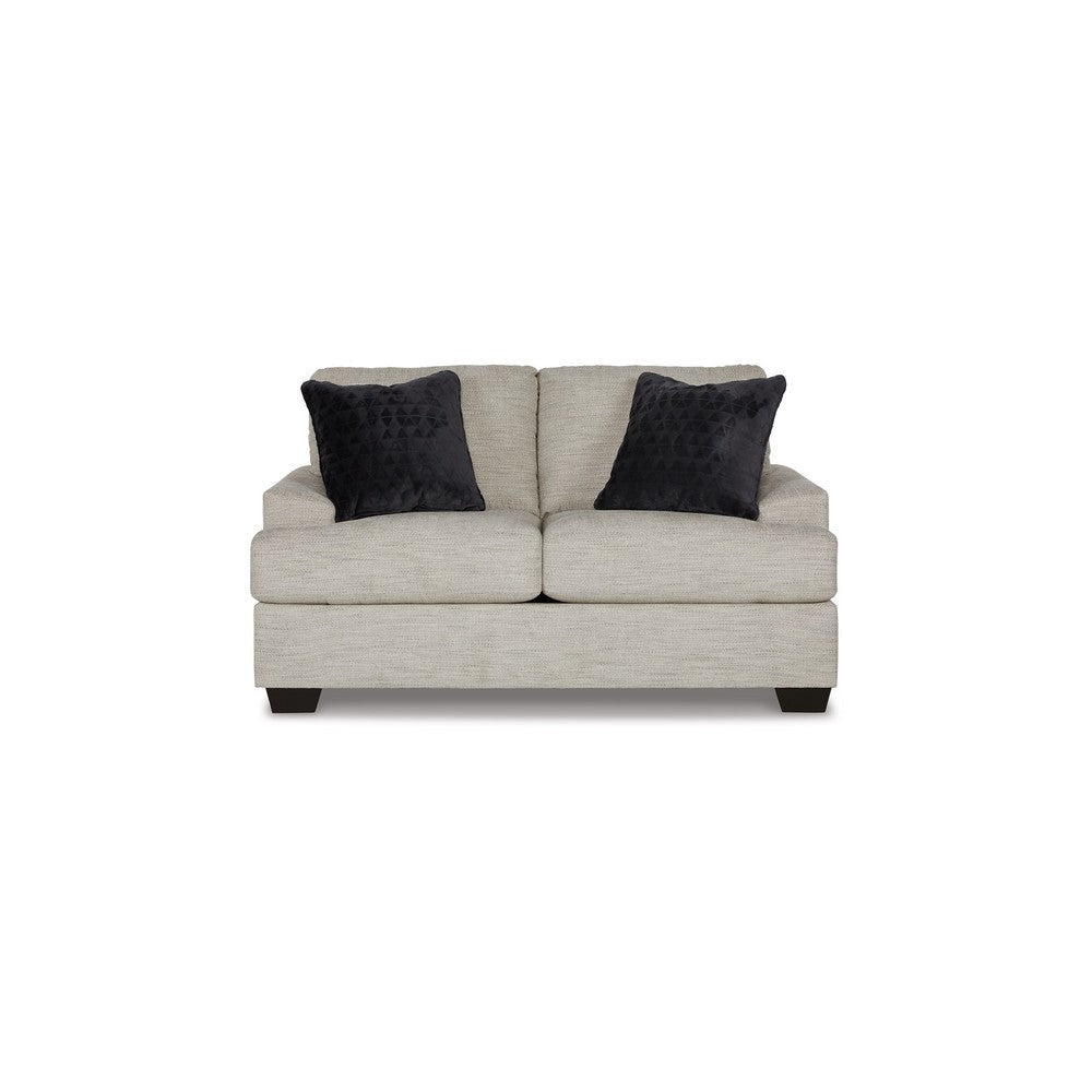 Roy 63 Inch Loveseat 2 Throw Pillows Angular Arms Light Gray Polyester By Casagear Home BM313439